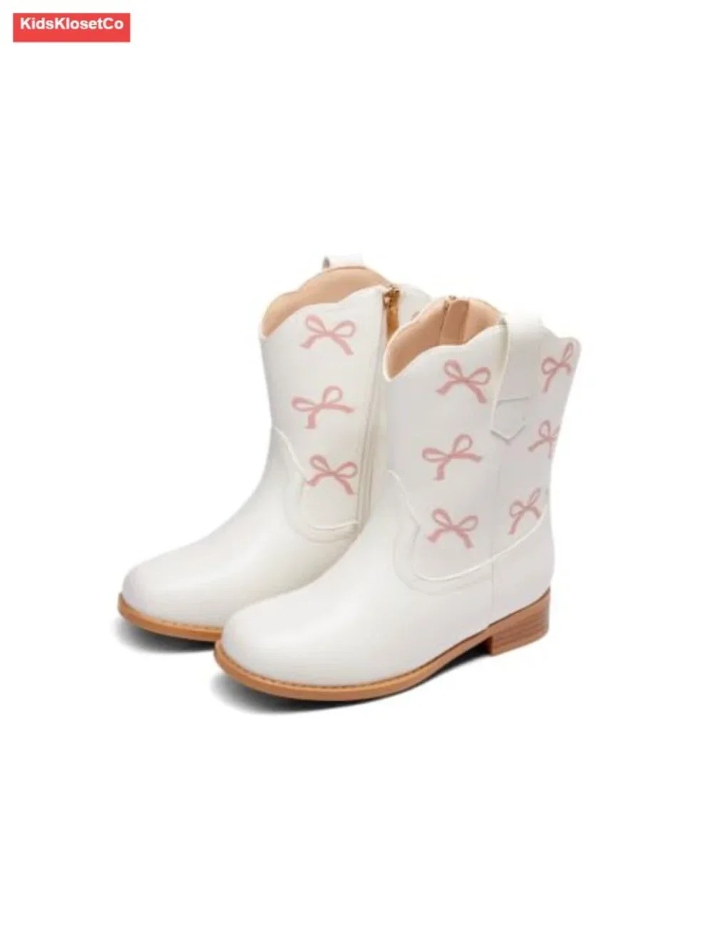 Girls Cowgirl Boots Bow Mid-Calf Faux Leather Western Boots